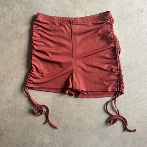 Coquette Shorts, High Waisted Ribbed Comfy Lounge Shorts, Burnt Orange Womens M